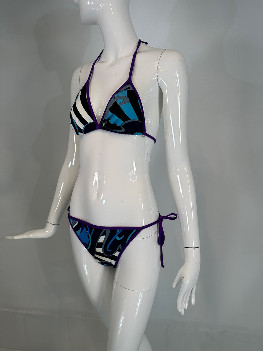Emilio Pucci Purple Black White Blue & Grey Print 2 Piece String