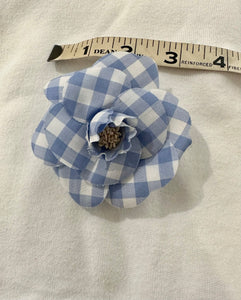 Chanel Rare to Find S/S 1995 Blue & White Gingham Camellia Flower Pin