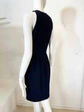 Irene Galitzine Couture Navy Blue Racer Neck Fitted Sheath Braid Trim Dress 1960s 1960