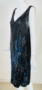 1920s Black & Blue Flame Sequin Flapper Dress