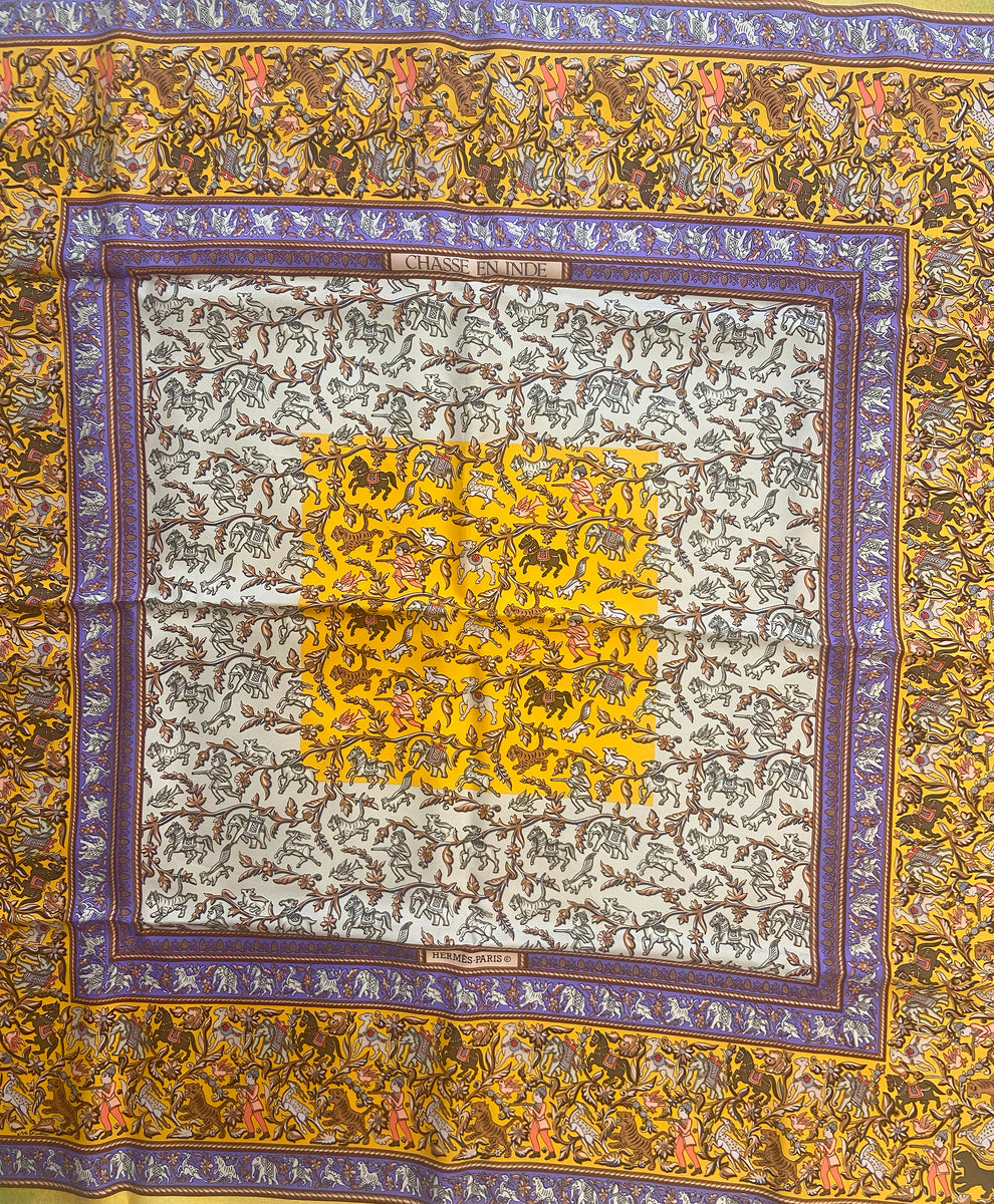 SOLD Hermes Chasse en Inde Silk Twill Scarf Designed by Michele