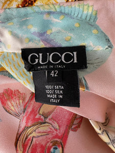 Gucci S/S 1992 Runway Pink Silk Twill Fish & Sea Shells Oversize Shirt/Tunic 42
