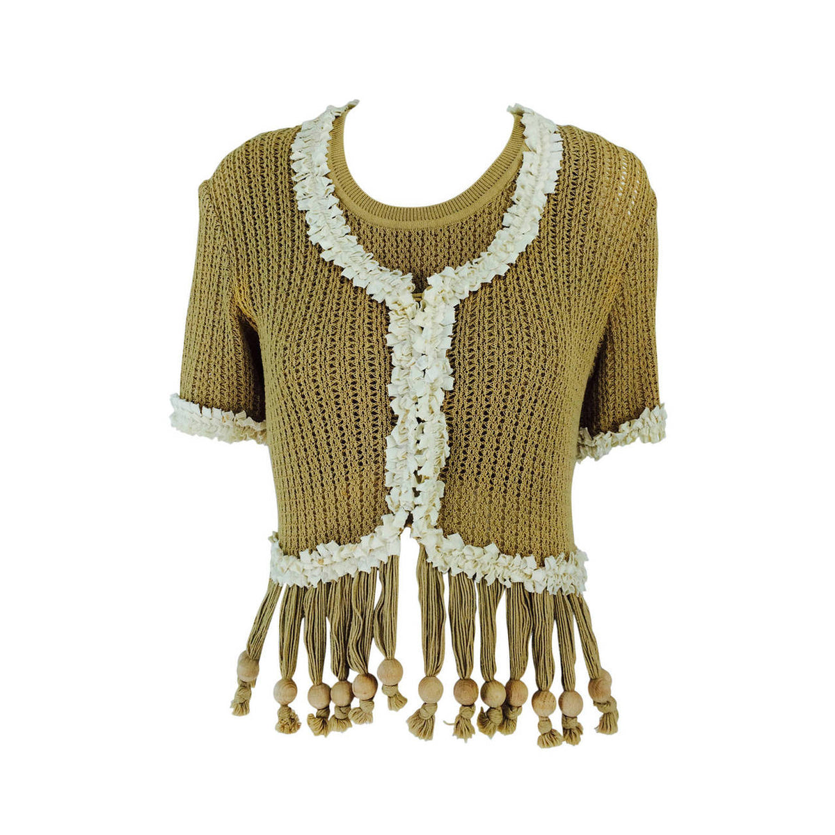 SOLD Moschino Nature Friendly Garment wooden bead fringe sweater