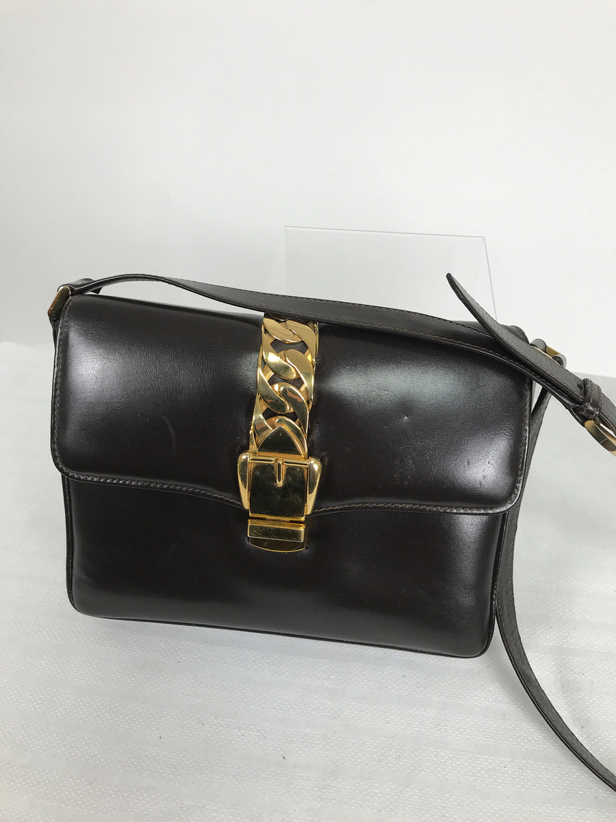 Gucci Original Sylvie Shoulder bag 1969 Chocolate Brown Leather & Gold –  Palm Beach Vintage