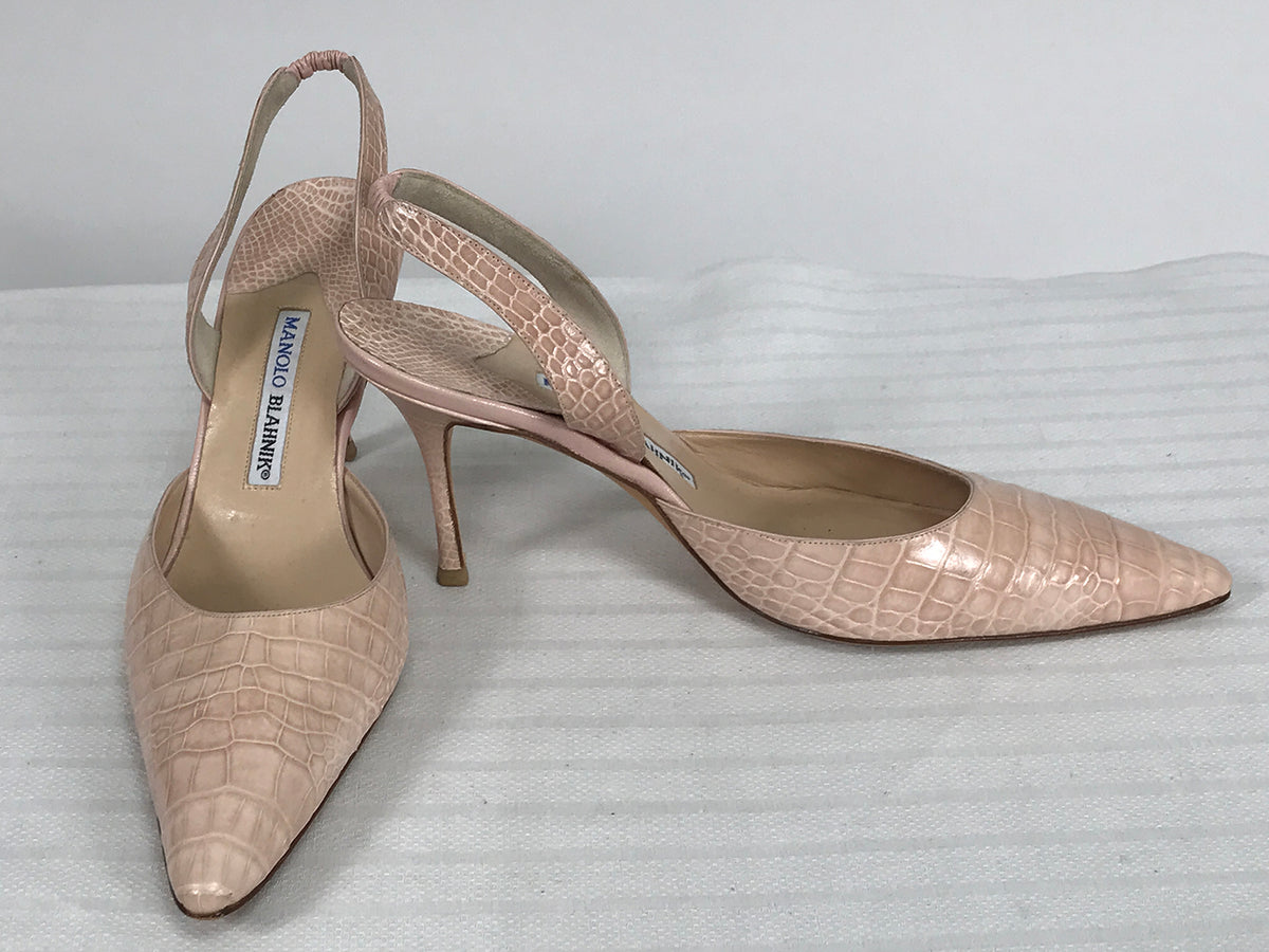 Manolo Blahnik, Shoes, Manolo Blahnic Lizard Hand Made Sparkle Slingback  Pump