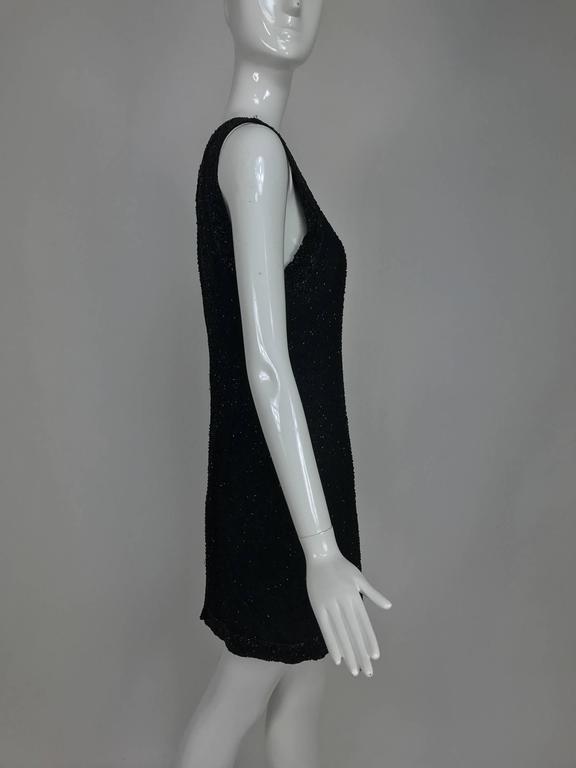 laurence kazar black beaded dress Vintage Laurence Kazar New York Black Beaded Cocktail Dress Gold Silver Pearl XL