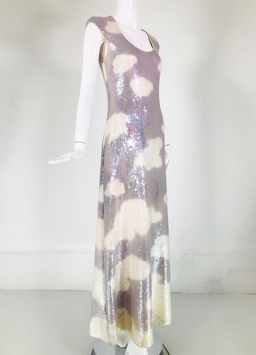 SOLD Halston Iconic Clouds Dress in Stormy Grey & Cream Iridescent Seq –  Palm Beach Vintage