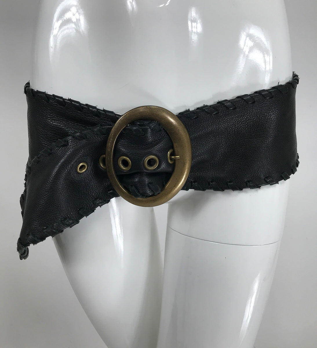 Leather Rock Contoured Soft Black Whip Stitched Wide Leather Belt Bras –  Palm Beach Vintage