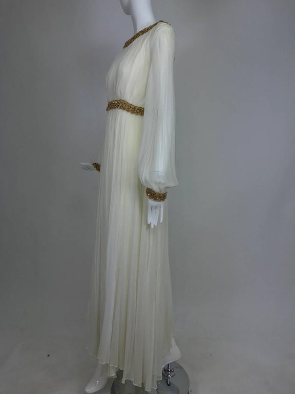 SOLD Cream double layer silk chiffon maxi dress with gold braid trim 1 Palm Beach Vintage SOLD Cream double layer silk chiffon maxi dress with gold braid trim 1 Palm Beach Vintage