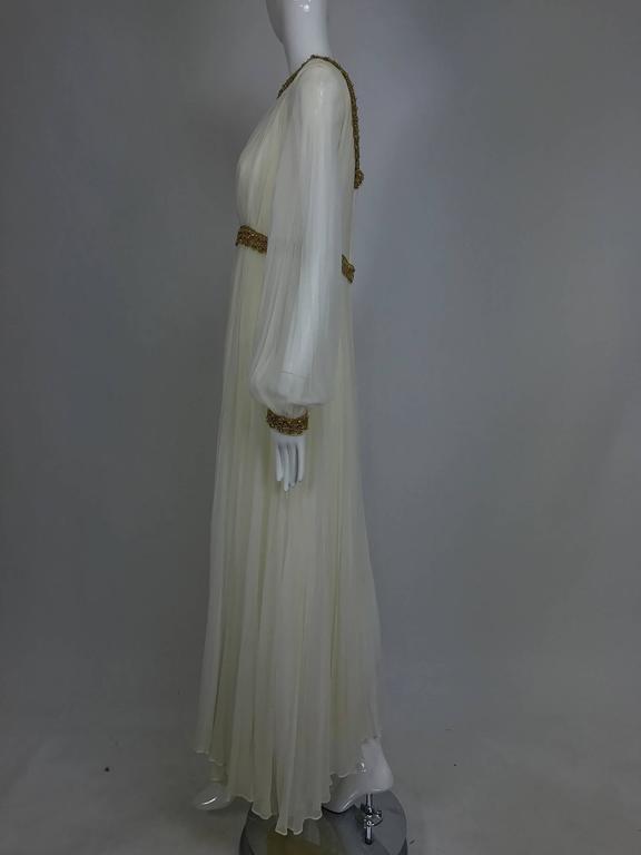 SOLD Cream double layer silk chiffon maxi dress with gold braid trim 1 Palm Beach Vintage SOLD Cream double layer silk chiffon maxi dress with gold braid trim 1 Palm Beach Vintage