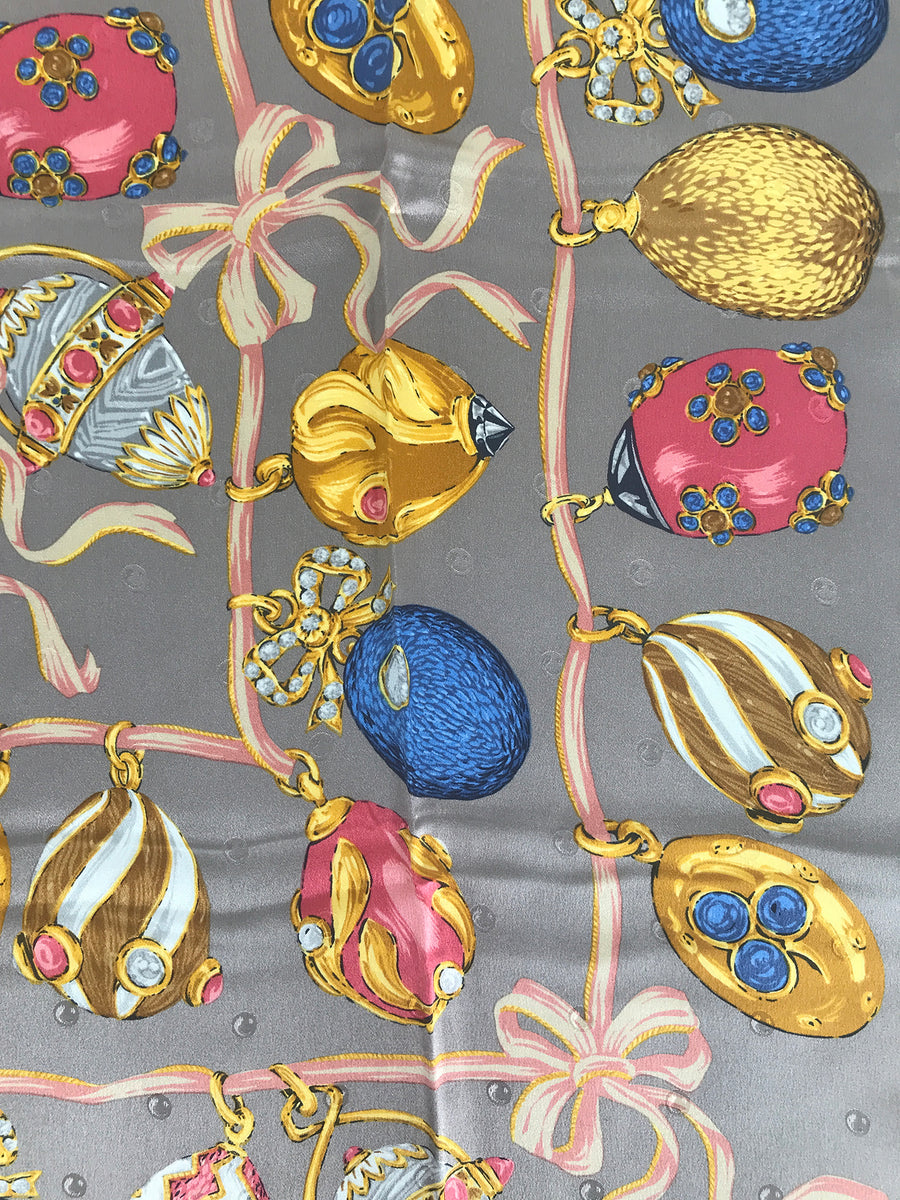 Foulard Carré Vintage Nina Ricci - Soie 100% - 80x80 Cm - Marron - Occasion Très Bon État