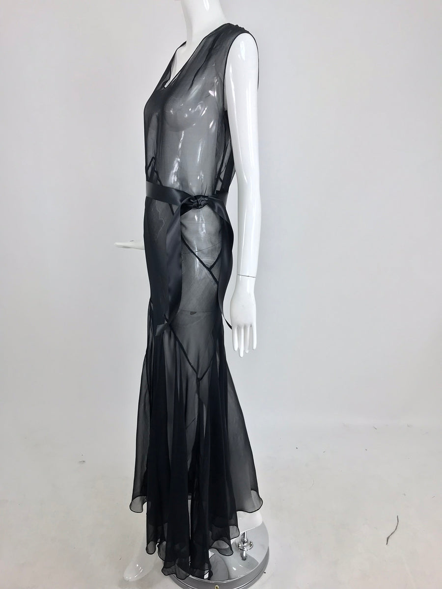 SOLD 1930s Black Silk Chiffon Bias Cut Evening Dress – Palm Beach Vintage