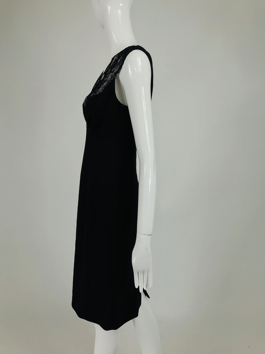 Sold Valentino Sleeveless Black Sheath With Black Lace Décolletage