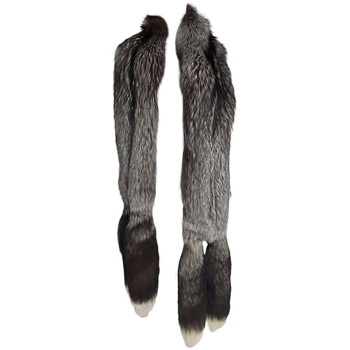 SOLD Silver Fox wide fur stole with double tails at each end 1980s 