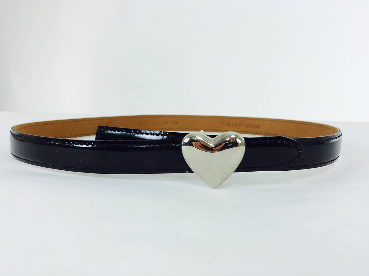 SOLD Moschino black patent belt with silver heart buckle 
