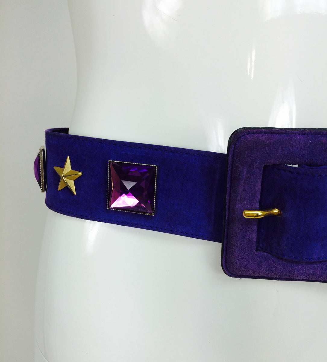 SOLD Yves Saint Laurent jeweled purple suede belt 1980s  display picture 2