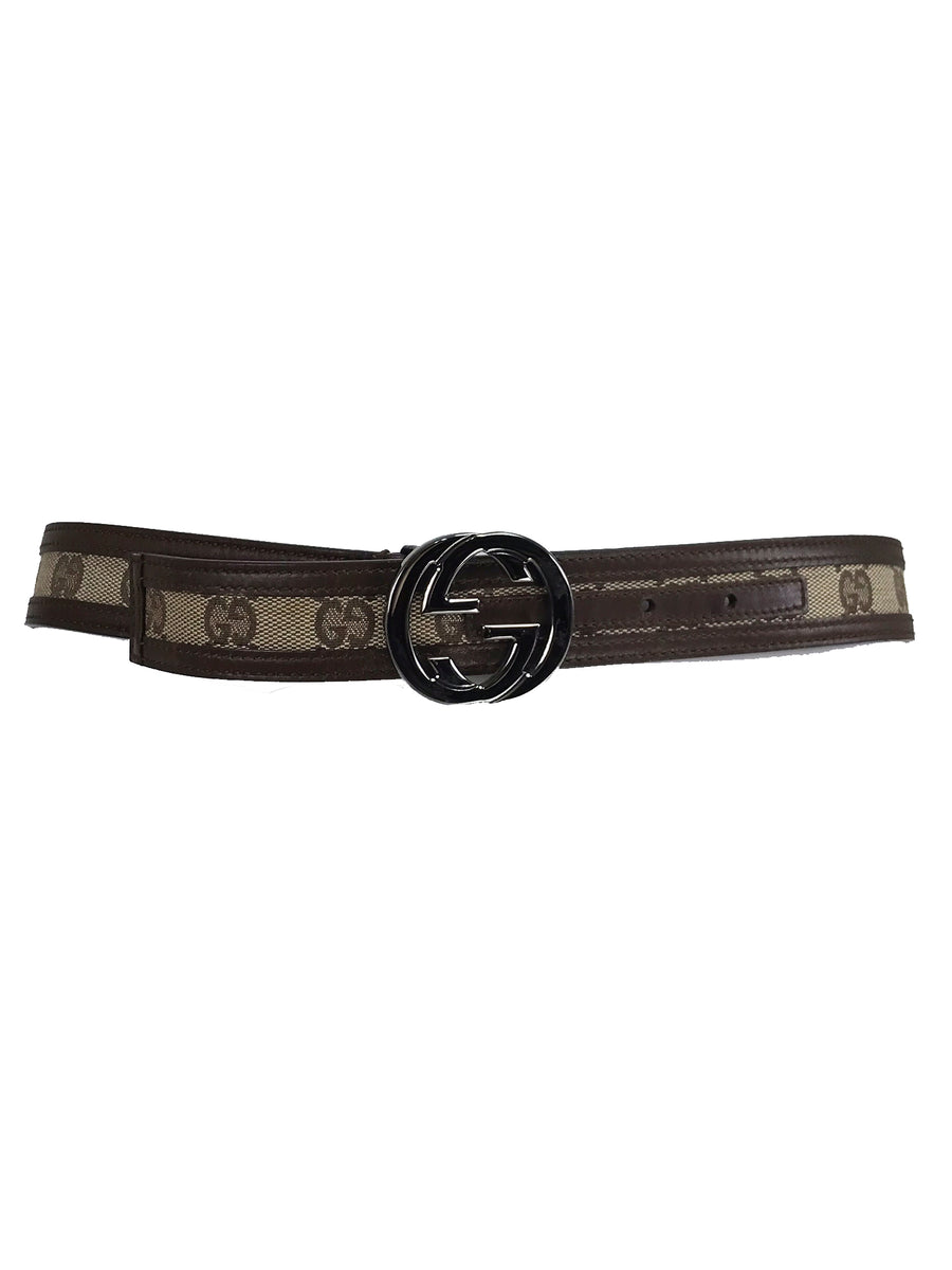 Gucci Silver Buckle Logo Canvas and Leather Belt – Palm Beach Vintage