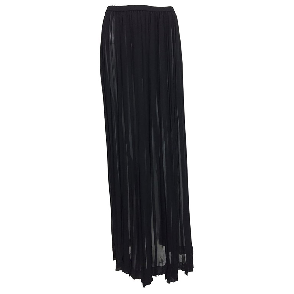 Yves Saint Laurent Black Silk Chiffon Knife Pleated Maxi Skirt Vintage