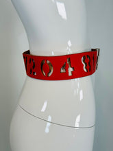 Norma Kamali Red Leather Novelty Numbers Belt with Silver Cross Buckle S-M