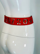 Norma Kamali Red Leather Novelty Numbers Belt with Silver Cross Buckle S-M