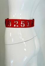 Norma Kamali Red Leather Novelty Numbers Belt with Silver Cross Buckle S-M