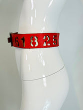 Norma Kamali Red Leather Novelty Numbers Belt with Silver Cross Buckle S-M