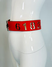 Norma Kamali Red Leather Novelty Numbers Belt with Silver Cross Buckle S-M