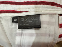 Loro Piana Red & White Horizontal Stripe Linen Full Leg Shorts 42