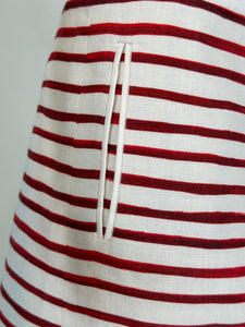 Loro Piana Red & White Horizontal Stripe Linen Full Leg Shorts 42