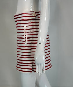 Loro Piana Red & White Horizontal Stripe Linen Full Leg Shorts 42