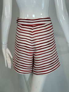 Loro Piana Red & White Horizontal Stripe Linen Full Leg Shorts 42