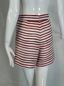 Loro Piana Red & White Horizontal Stripe Linen Full Leg Shorts 42