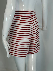 Loro Piana Red & White Horizontal Stripe Linen Full Leg Shorts 42