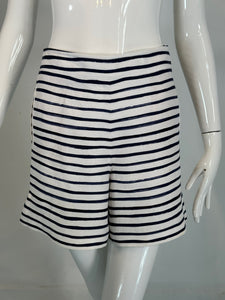 Loro Piana Blue & White Horizontal Stripe Linen Full Leg Shorts 42