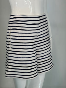 Loro Piana Blue & White Horizontal Stripe Linen Full Leg Shorts 42