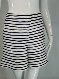 Loro Piana Blue & White Horizontal Stripe Linen Full Leg Shorts 42