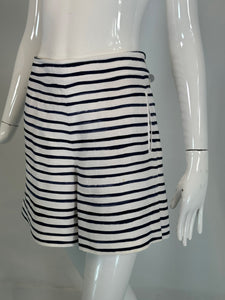 Loro Piana Blue & White Horizontal Stripe Linen Full Leg Shorts 42