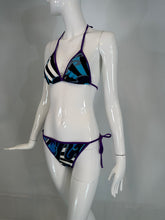 Emilio Pucci Purple Black White Blue & Grey Print 2 Piece String Bikini 44