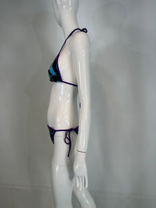 Emilio Pucci Purple Black White Blue & Grey Print 2 Piece String Bikini 44