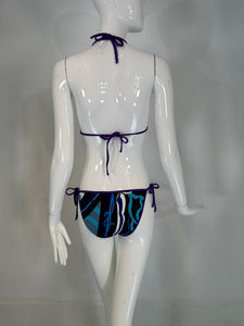 Emilio Pucci Purple Black White Blue & Grey Print 2 Piece String Bikini 44