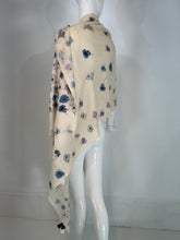 Loro Piana Cashmere & Silk Blue & Cream Floral Fringe Hem Shawl Stole 28 X 80