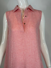 Loro Piana Sleeveless Pink Linen Chambray Button Placket Tent Dress W/ Pockets