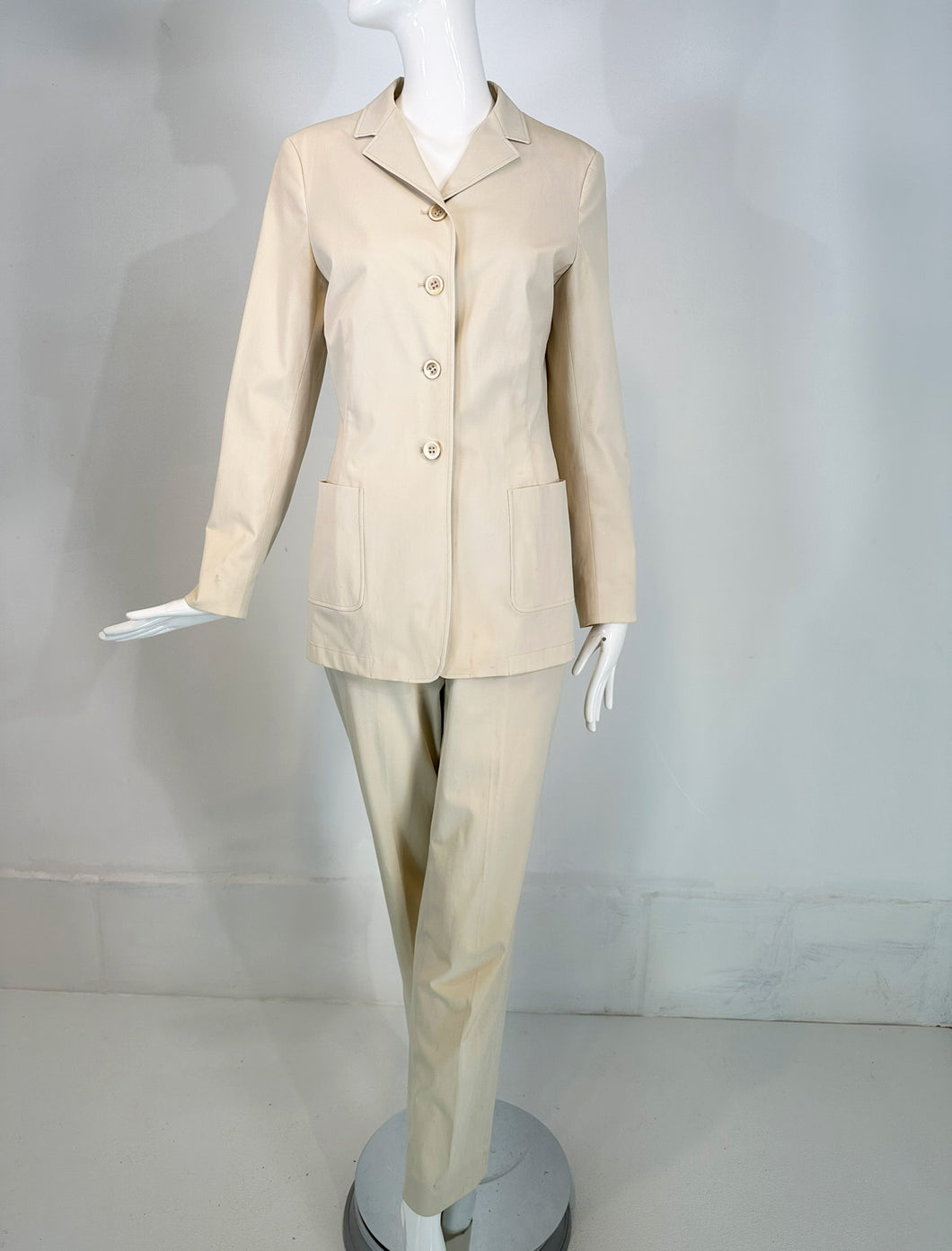 Jil Sander Off White Cotton Single Breasted Patch Pocket Jacket & Pant Set 38