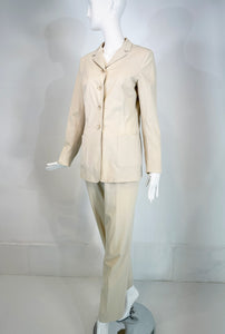 Jil Sander Off White Cotton Single Breasted Patch Pocket Jacket & Pant Set 38