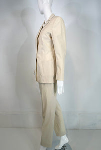 Jil Sander Off White Cotton Single Breasted Patch Pocket Jacket & Pant Set 38