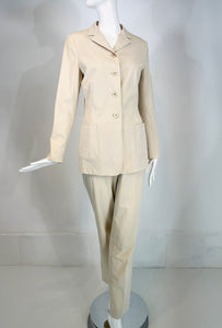 Jil Sander Off White Cotton Single Breasted Patch Pocket Jacket & Pant Set 