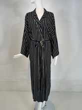 Giorgio Armani Black & White Stripe Silk Crepe Kimono Sleeve Wrap Robe 40