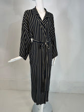 SOLD Giorgio Armani Black & White Stripe Silk Crepe Kimono Sleeve Wrap Robe 40