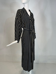 Giorgio Armani Black & White Stripe Silk Crepe Kimono Sleeve Wrap Robe 40