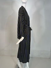 Giorgio Armani Black & White Stripe Silk Crepe Kimono Sleeve Wrap Robe 40